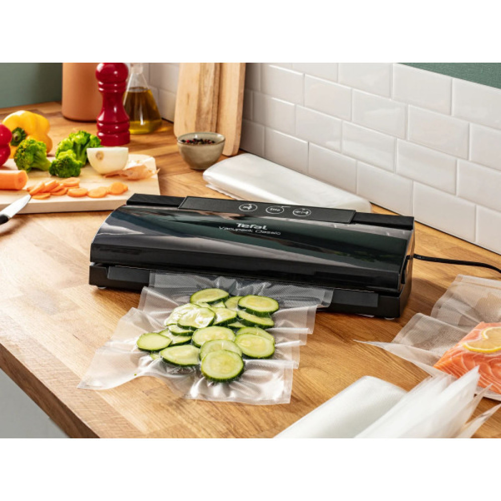 Вакууматор Tefal Classic для пакетів, 35см, електронне керування, +18 пакетів,, пластик, чорний