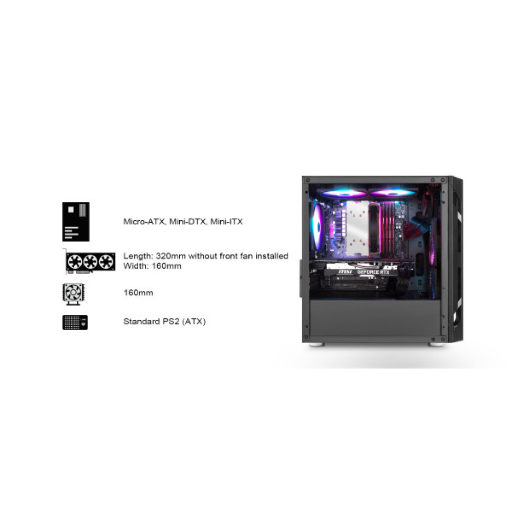 Корпус SilverStone Fara FAH1MB-PRO без БЖ, 1xUSB3.0, 2xUSB2.0, 3x120мм, ARGB VGA 320мм, LCS ready, TG Side Panel, mATX, чорний