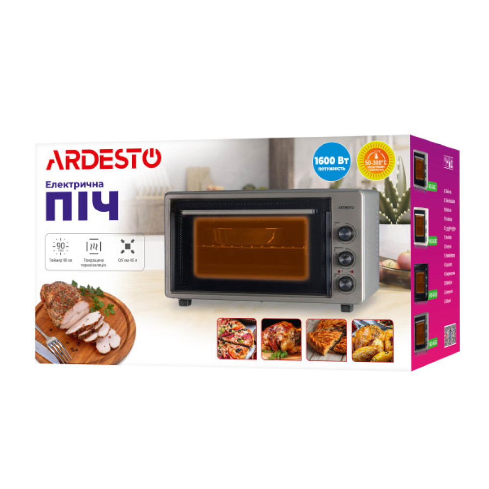 Піч електрична ARDESTO, 45л, 1600Вт, механіч., конвекція, подвійне скло, чорний