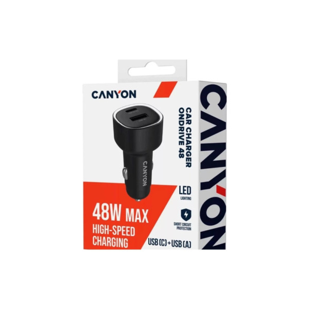 Зарядний пристрій Canyon 1xUSB + 1xUSB-C PD48W black (CNE-CCABR3AC)
