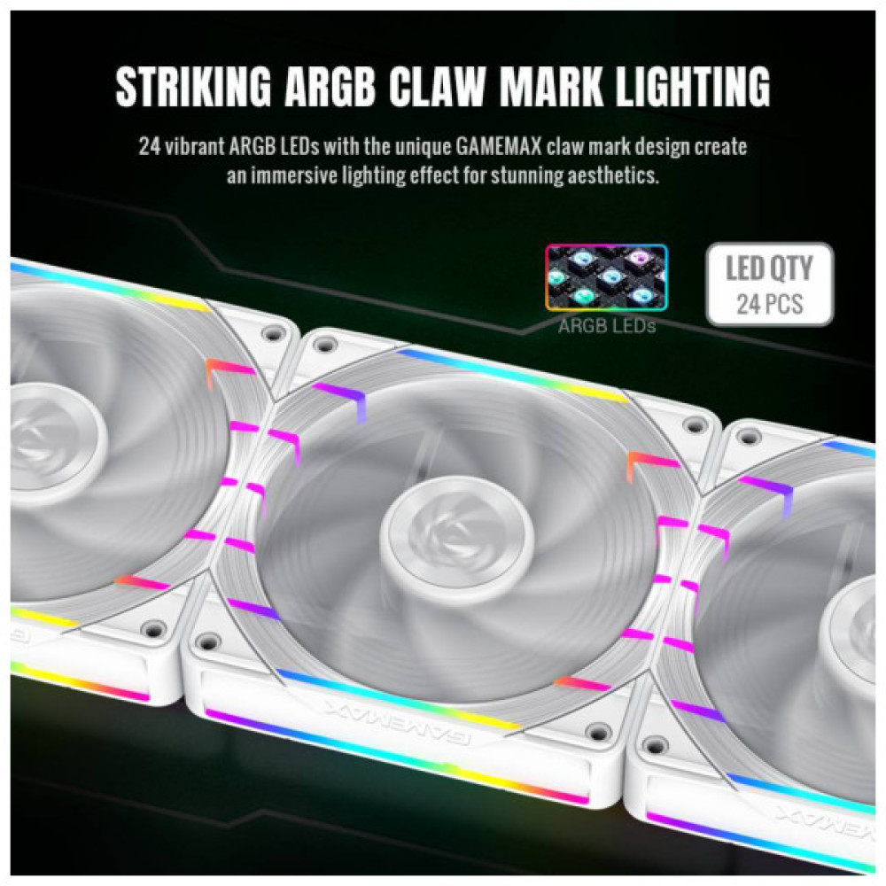 Кулер до корпусу Gamemax Tornado T12 ARGB-W