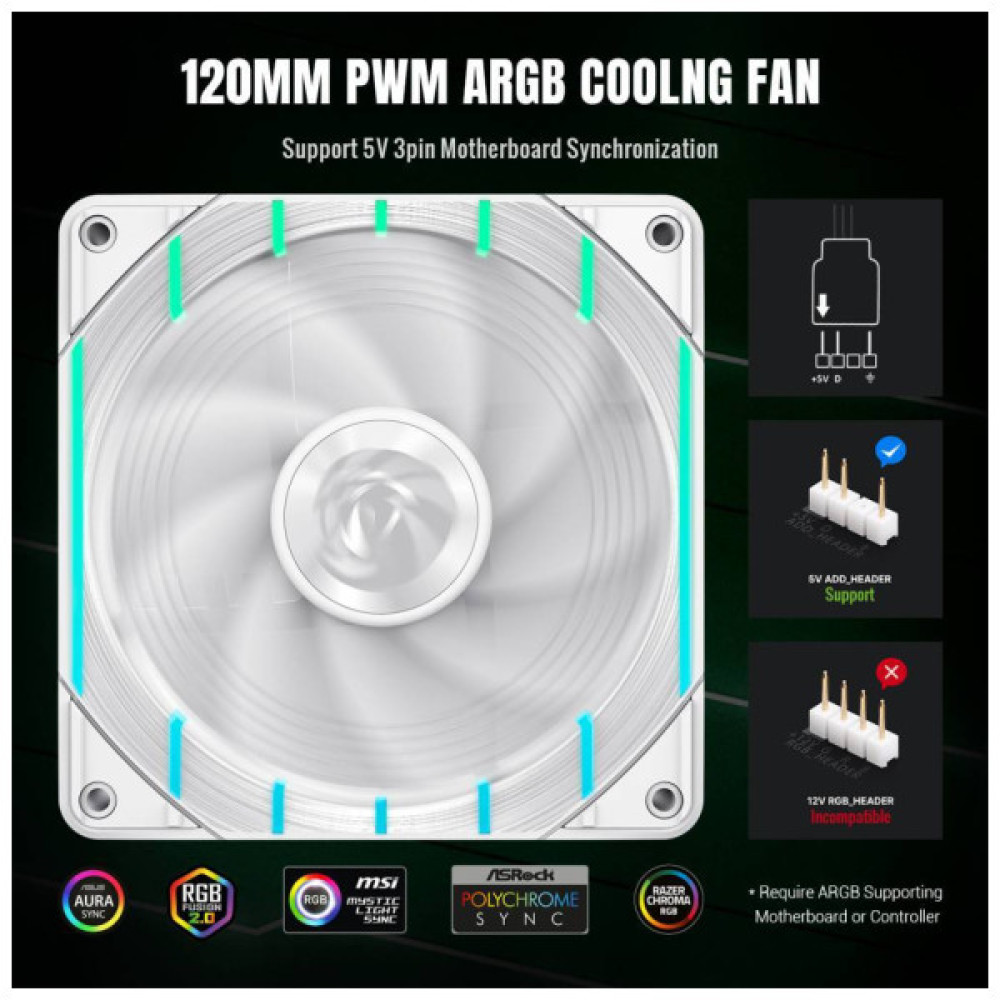 Кулер до корпусу Gamemax Tornado T12 ARGB-W