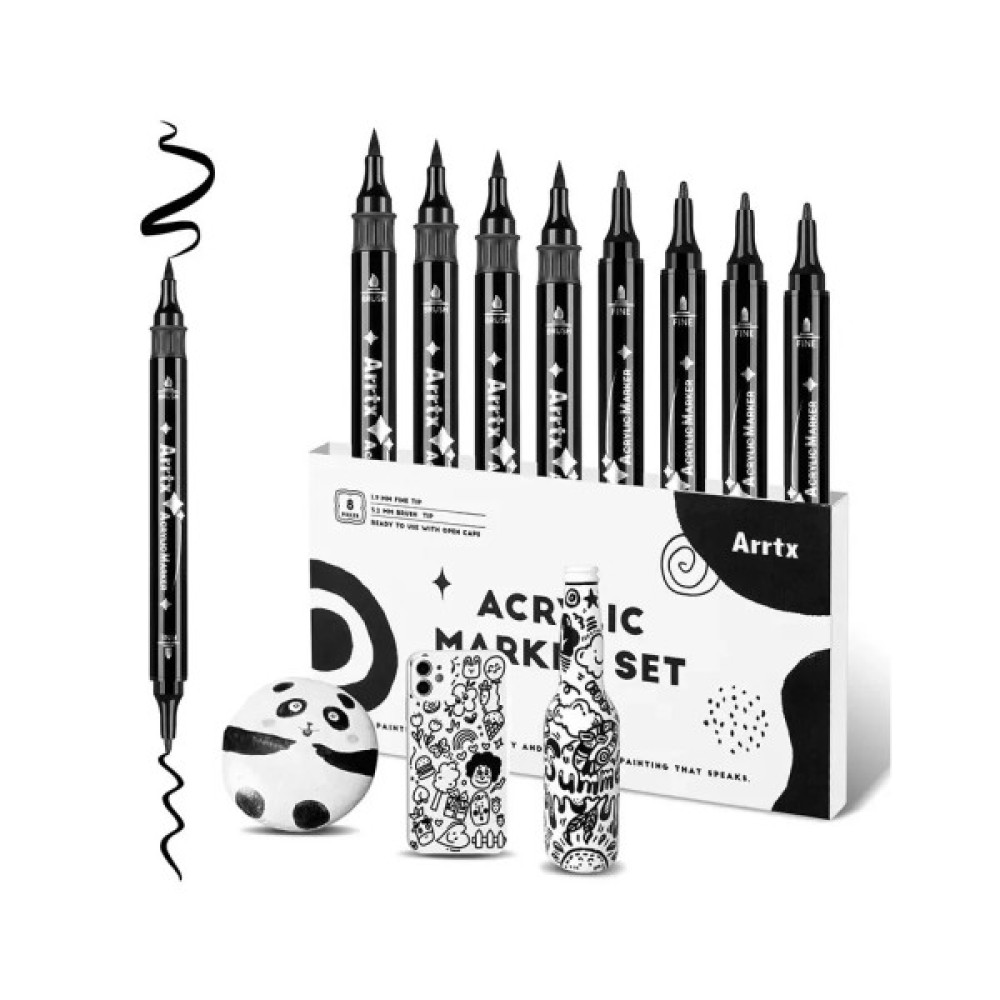 Художній маркер Arrtx акрилові AACM-03-8BK, чорні (LC303458)