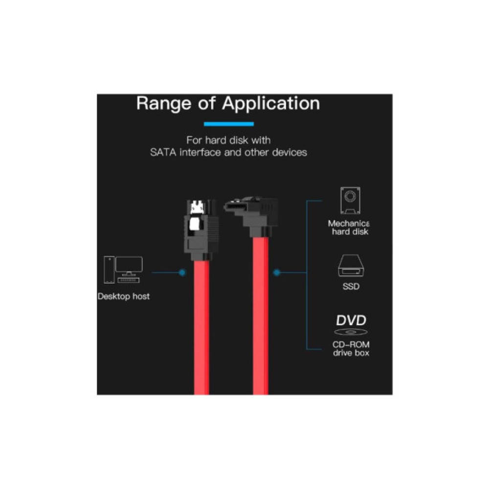 Кабель для передачі даних SATA 3.0 7pin F/F 0.5m L Red VENTION (KDDRD)