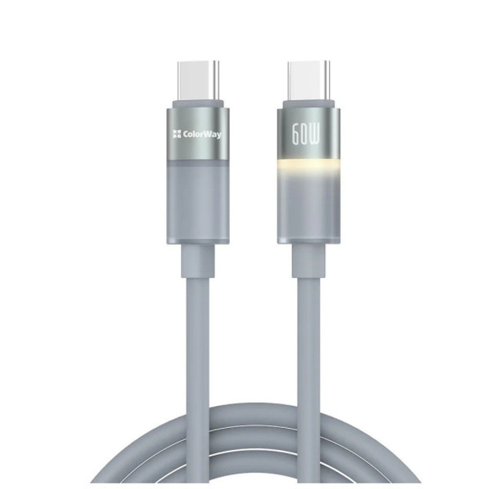 Дата кабель USB-C to USB-C 1.0m 3A 60W warm light gray ColorWay (CW-CBPDCC092-GR)