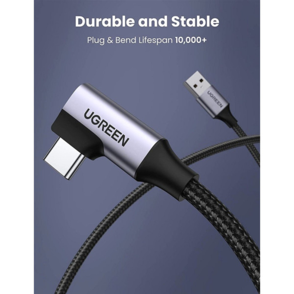 Дата кабель USB 3.0 AM to USB-C 1.0m 60W US385 90° Black Ugreen (20299)