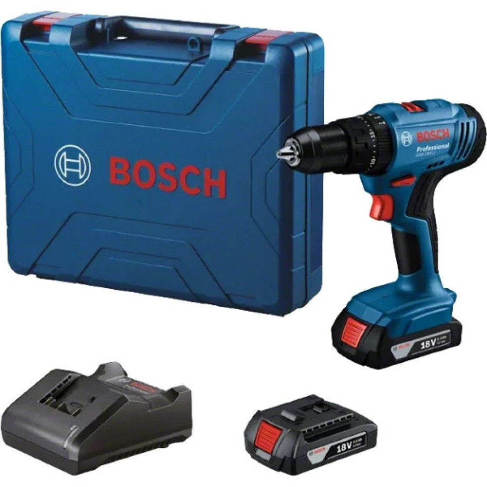 Шурупокрут-дриль ударний акумуляторний Bosch Professional GSB 183-LI 18В 2х2А·год 21-56Нм 374-1815об·хв кейс 1.2кг