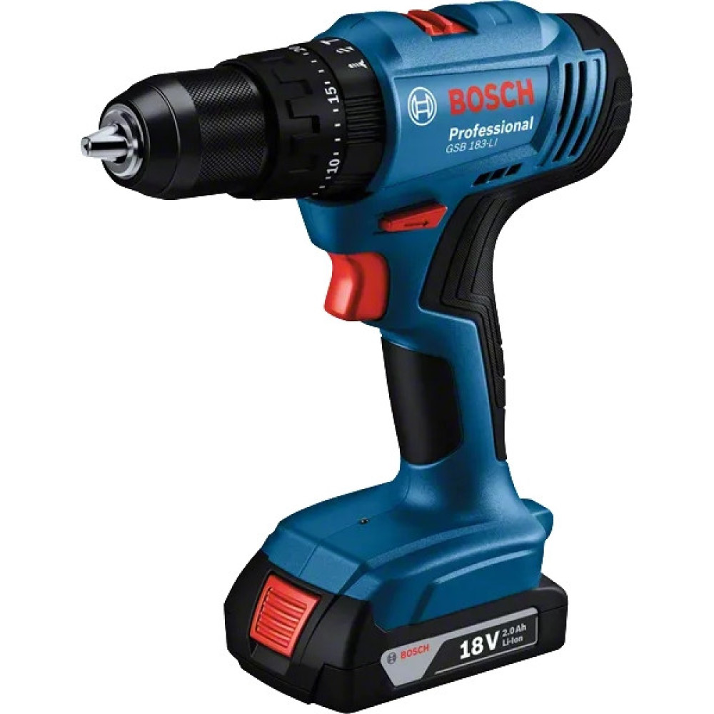 Шурупокрут-дриль ударний акумуляторний Bosch Professional GSB 183-LI 18В 2х2А·год 21-56Нм 374-1815об·хв кейс 1.2кг
