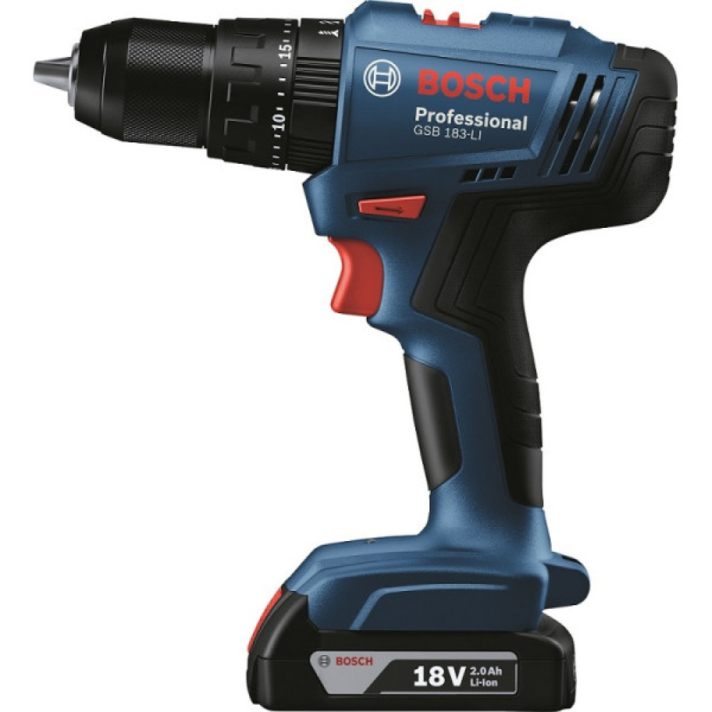 Шурупокрут-дриль ударний акумуляторний Bosch Professional GSB 183-LI 18В 2х2А·год 21-56Нм 374-1815об·хв кейс 1.2кг