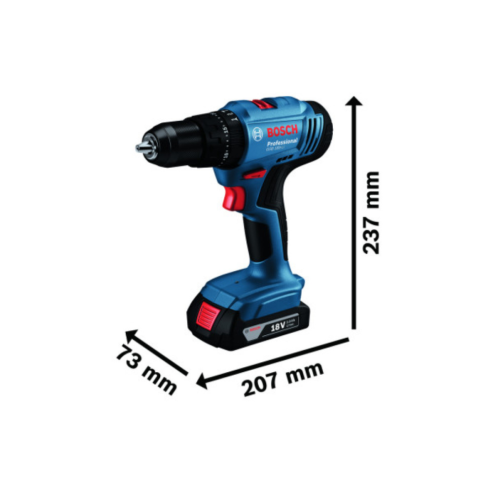 Шурупокрут-дриль ударний акумуляторний Bosch Professional GSB 183-LI 18В 2х2А·год 21-56Нм 374-1815об·хв кейс 1.2кг