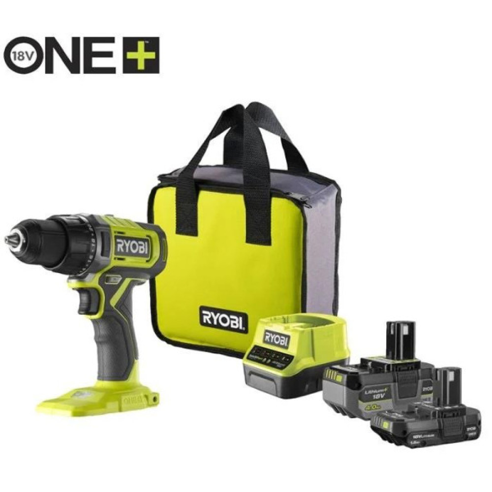 Шурупокрут-дриль акумуляторний Ryobi ONE+ RDD18-2C415S 18В 1х4А·год 1х1.5А·год ЗП 52Нм 450·1750об/хв 1.3кг сумка