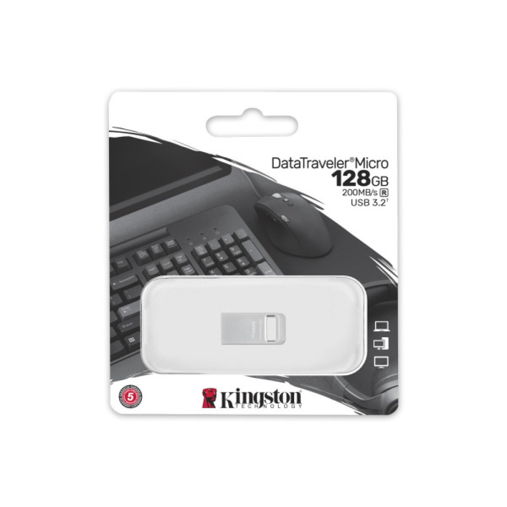 Накопичувач Kingston  128GB USB 3.2 Type-A Gen1 DT Micro R200MB/s Metal