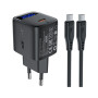 Зарядний пристрій Acefast USB-C 20W GaN + cable USB-C with digital display black (6974316284420)