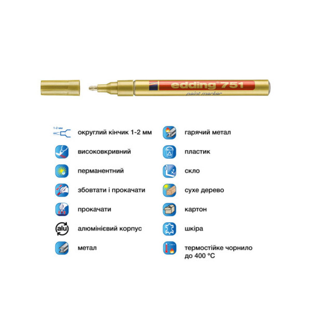 Маркер Edding Paint 1-2 мм круглий золотий (e-751/53)