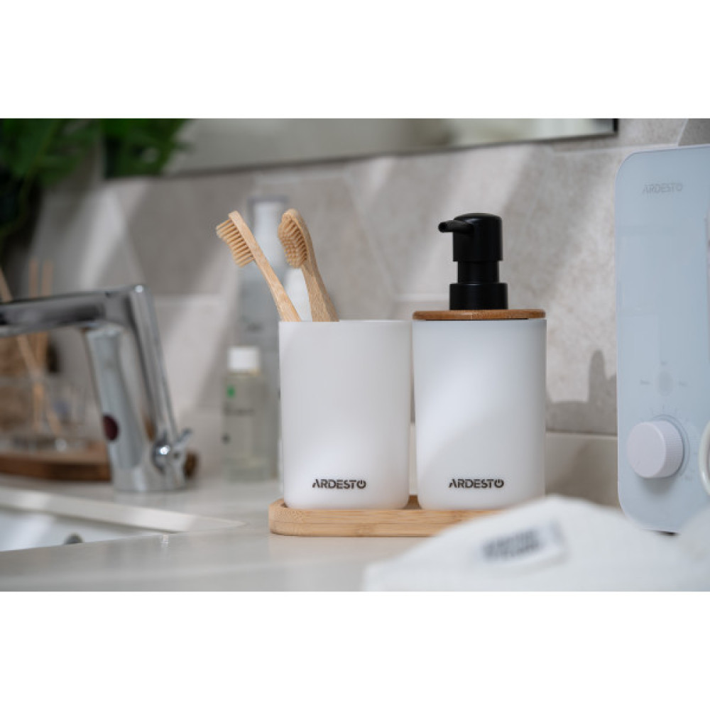 Набір для ванної кімнати ARDESTO Minimalism 360мл, 3 предмети, поліпропілен, бамбук, білий