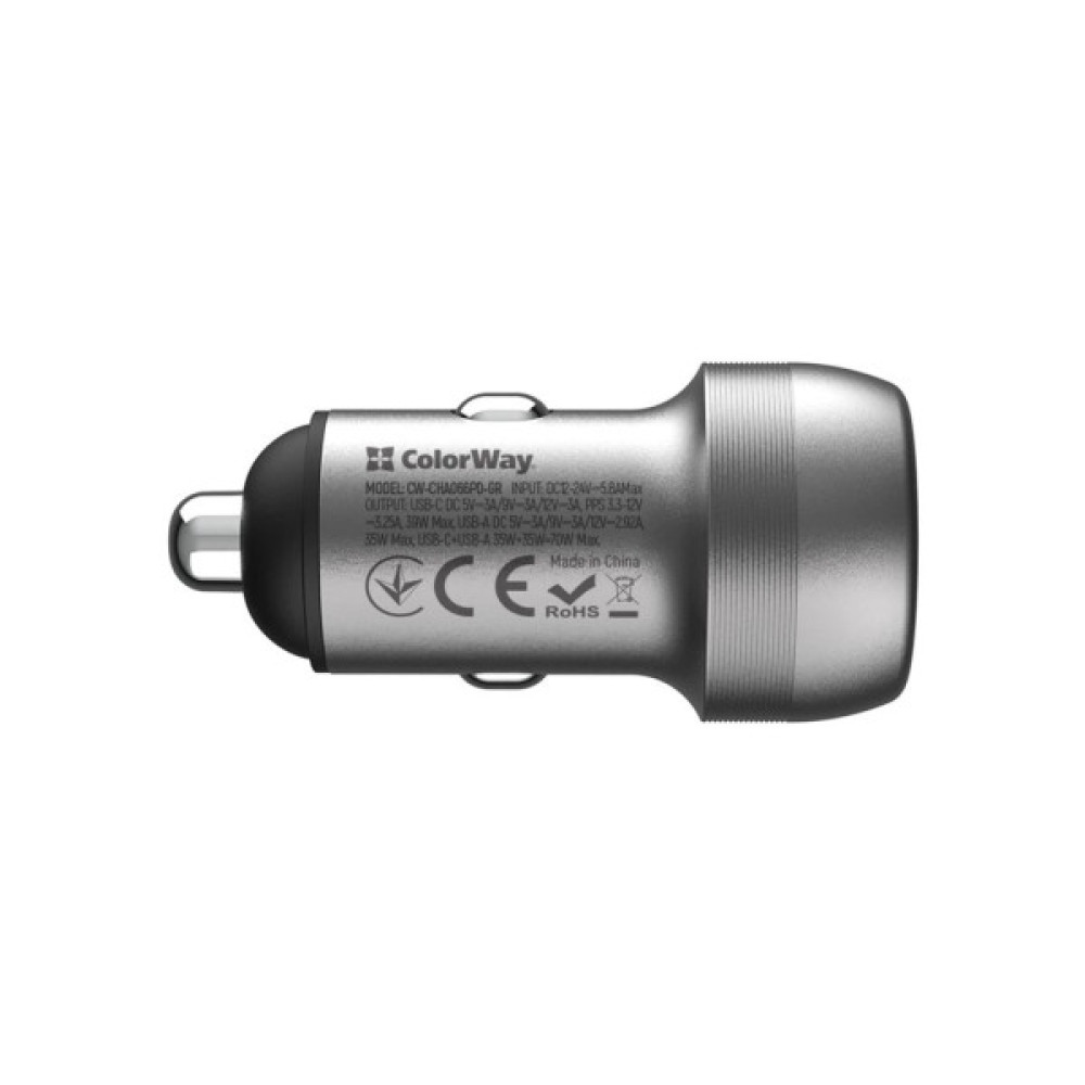 Зарядний пристрій ColorWay USB-C PD35W + USB QC3.0 car adapter (CW-CHA066PD-GR)