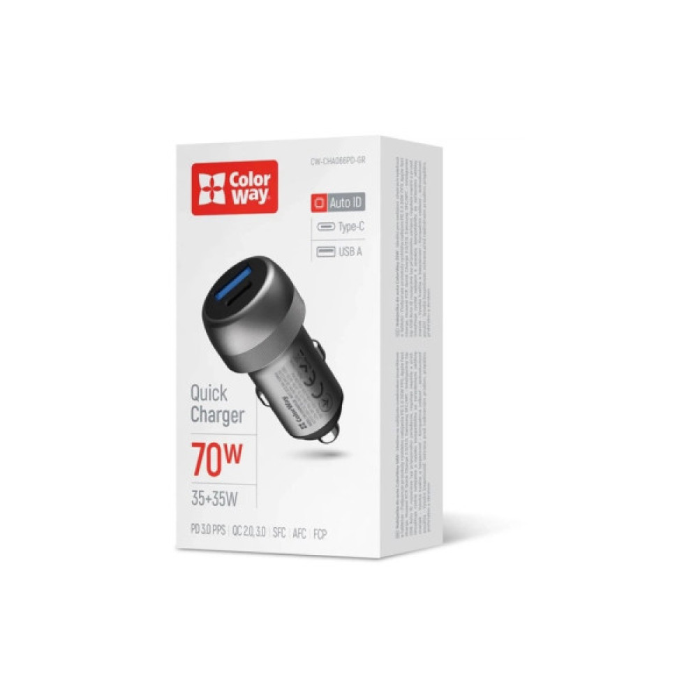 Зарядний пристрій ColorWay USB-C PD35W + USB QC3.0 car adapter (CW-CHA066PD-GR)