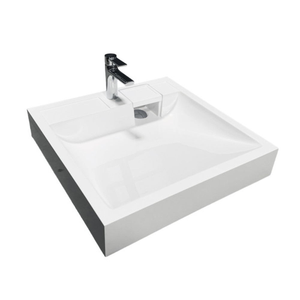 Раковина, умивальник Adamant WASHER NEW, штучний камінь, прямокут., з отвором для змішувача, без переливу, 595х595х115мм, накладний, білий