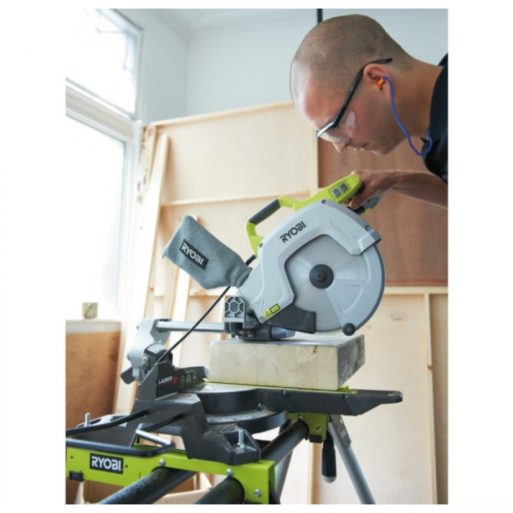 Пила торцювальна Ryobi EMS254L з протяжкою 2000Вт диск 254мм лазер 16.2кг