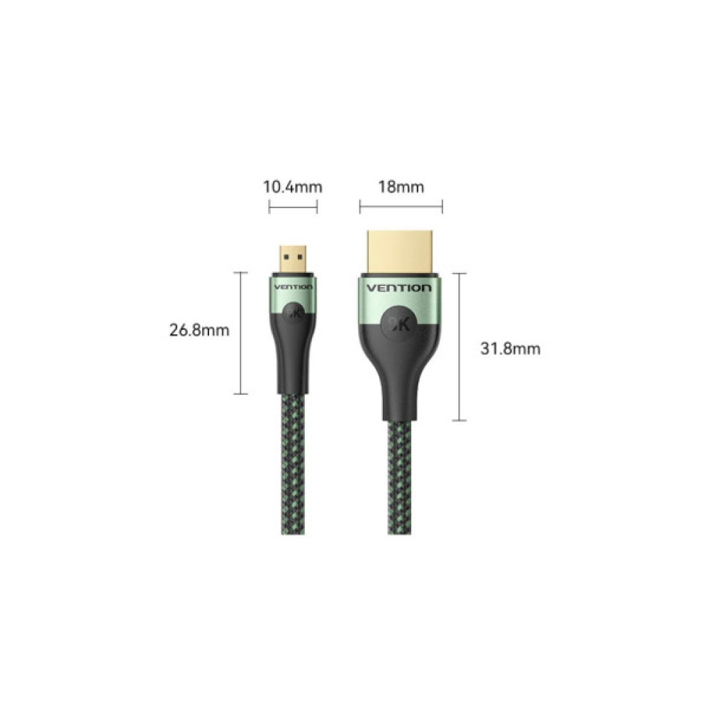 Кабель мультимедійний HDMI M to HDMI micro M 2.1m V2.0 8K 60Hz green VENTION (AGKGH)