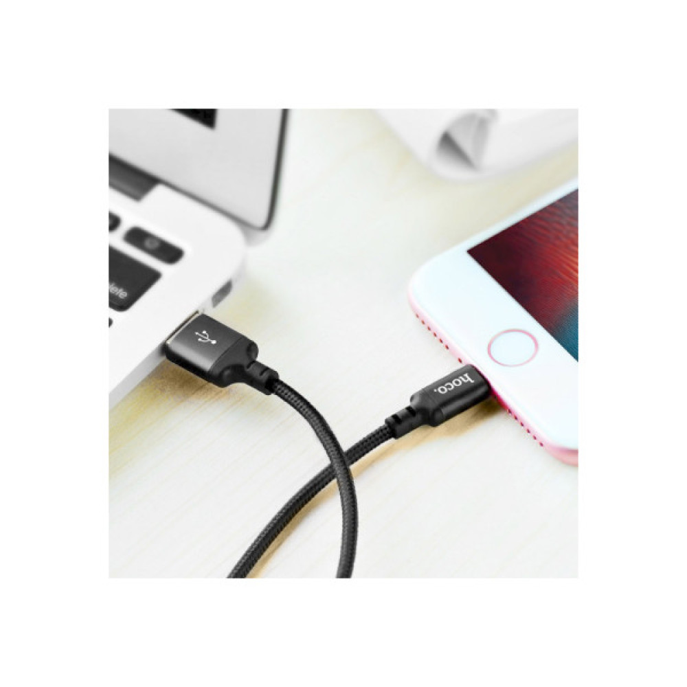 Дата кабель USB 2.0 AM to Lightning 1.0m 2A nylon X14 black HOCO (6957531062820)