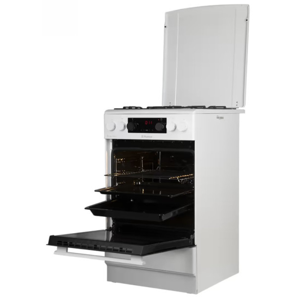 Плита Hansa комбінована, 65л, 50x60см, дисплей, конвекція, чавун, білий