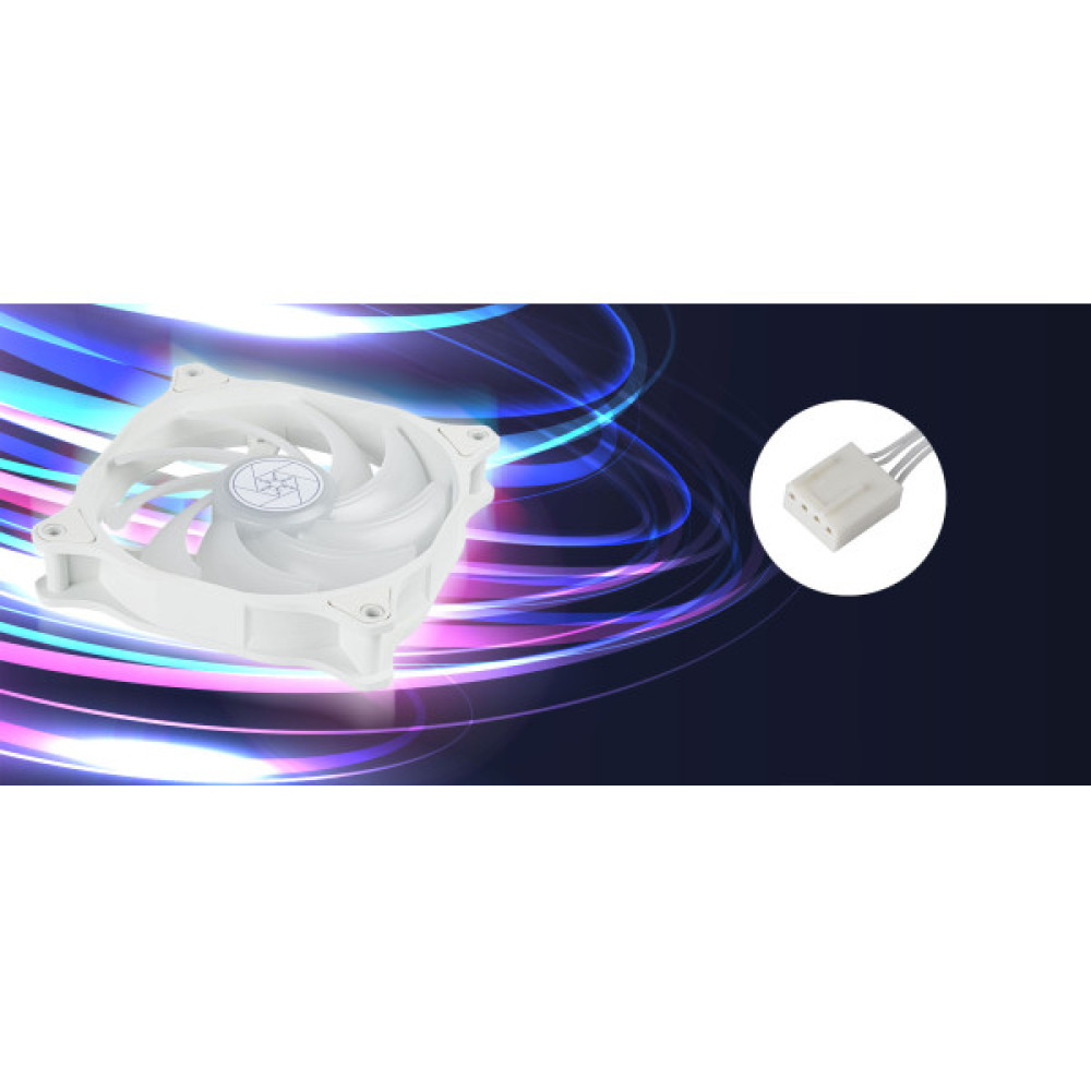 Корпусний вентилятор SilverStone Air Blazer 120RW-ARGB, 120мм, 600-2200rpm, 4pin PWM, 3pin +5VARGB, 7.4-35.6dBa, білий