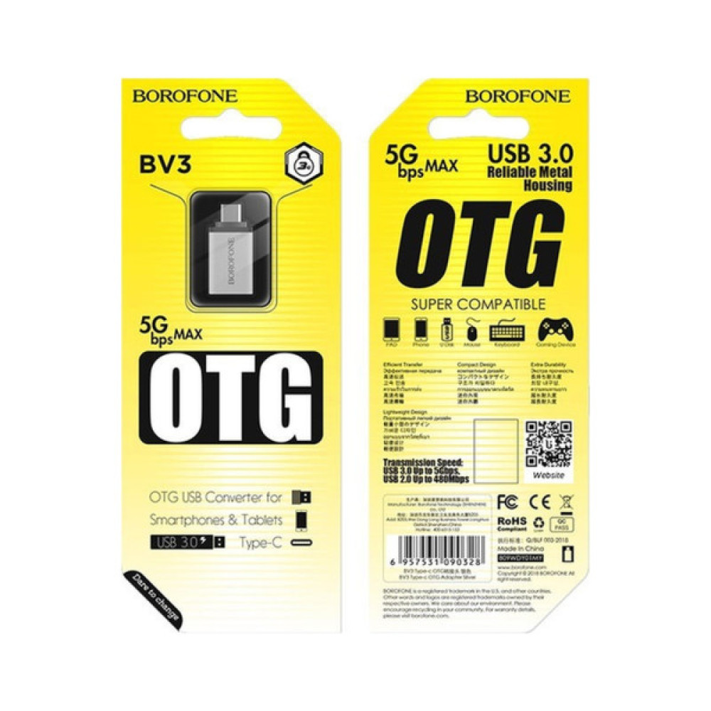 Дата кабель OTG USB 3.0 AF to USB-C BOROFONE (6957531090328)