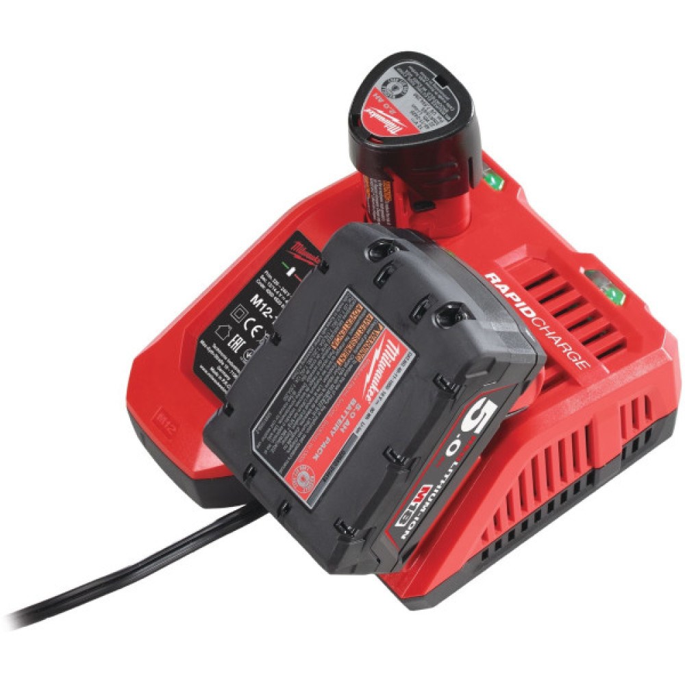 Набір акумулятора та зарядного пристрою Milwaukee NRG-502 12В 1х2А·год Redlithium M12 18В 2х5А·год Redlithium M18 ЗП M12-18FC