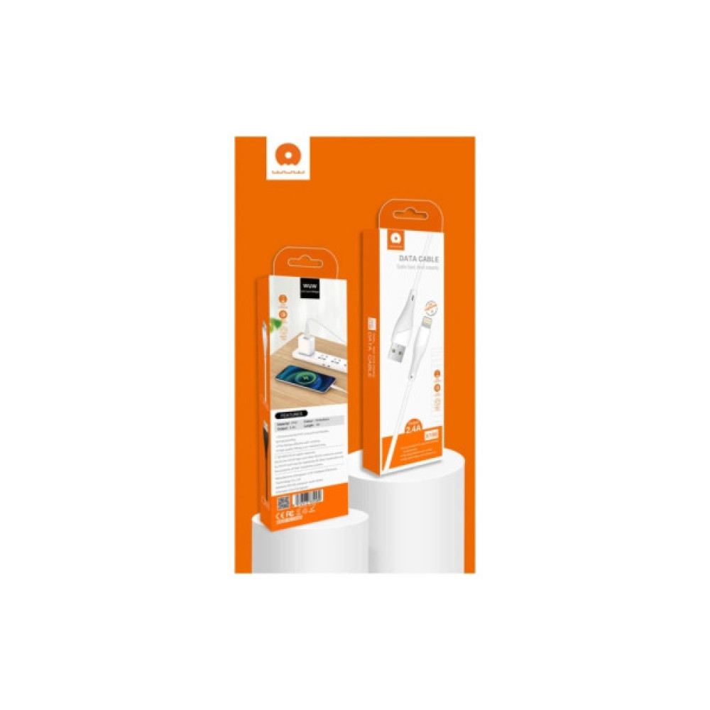 Дата кабель USB 2.0 AM to Lightning 1.0m 2.4A X196 white WUW (6972573335596)