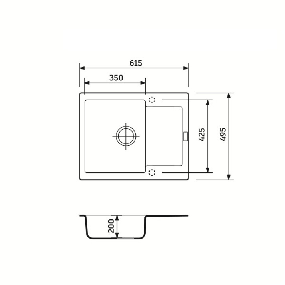Набір кухонний Adamant Minimal, штучний камінь, прямокут., з крилом, 615х495х200мм, чаша - 1, врізна, графіт + змішувач