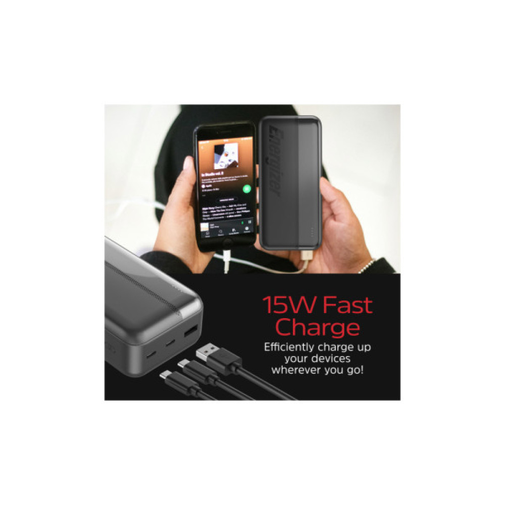 Батарея універсальна Energizer 30000mAh 15W 3A, USB-А, 2хUSB-C Black (UE30050CC)