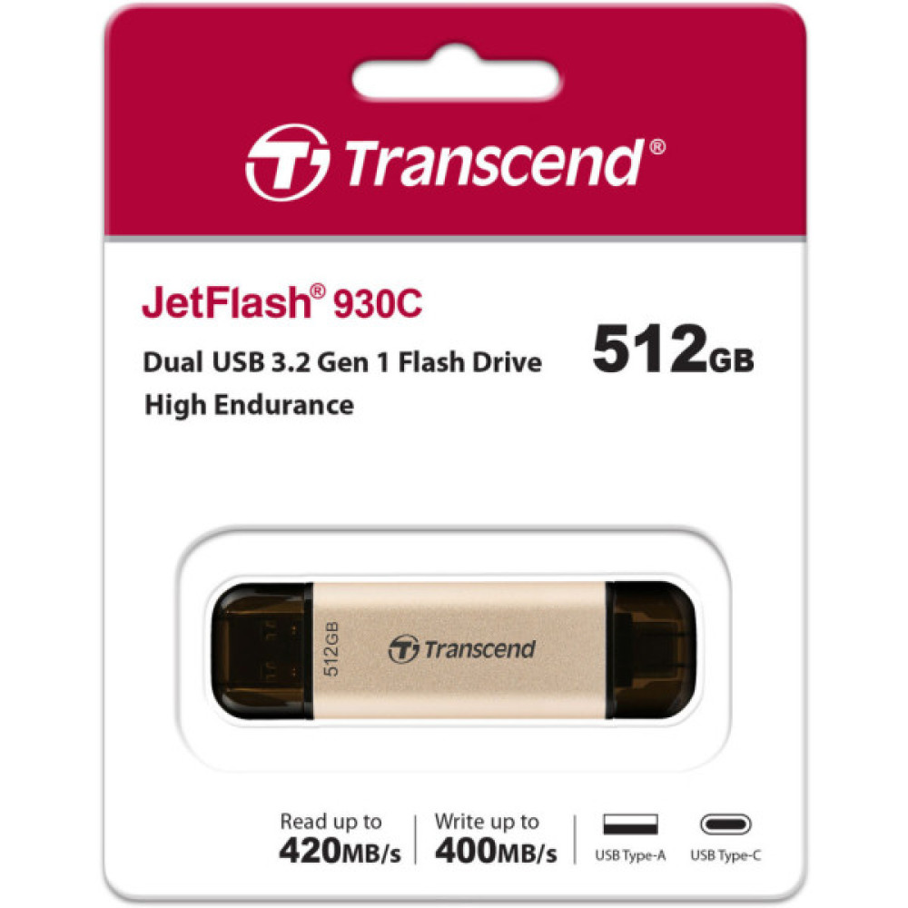 USB флеш накопичувач Transcend 512GB JetFlash 930C Gold-Black USB 3.2/Type-C (TS512GJF930C)
