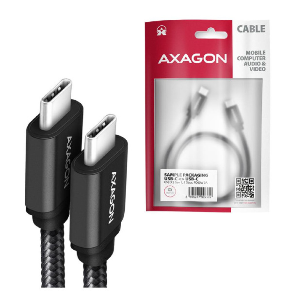 Дата кабель USB-C to USB-C 1.0m v3.2 Gen 1 PD 60W 3A black AXAGON (BUCM3-CM10AB)