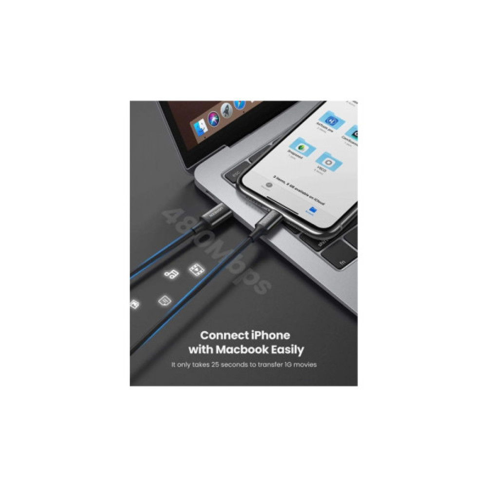 Дата кабель USB-C to Lightning 2.0m 3A US171 black UGREEN (60752)