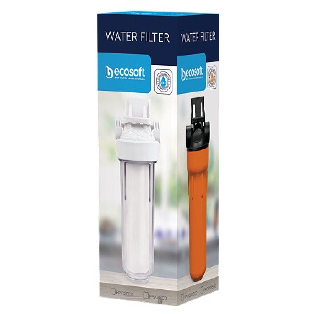 Фільтр магістральний Ecosoft 10", прозора колба, підключення 3/4, з поліпропіленовим картриджем