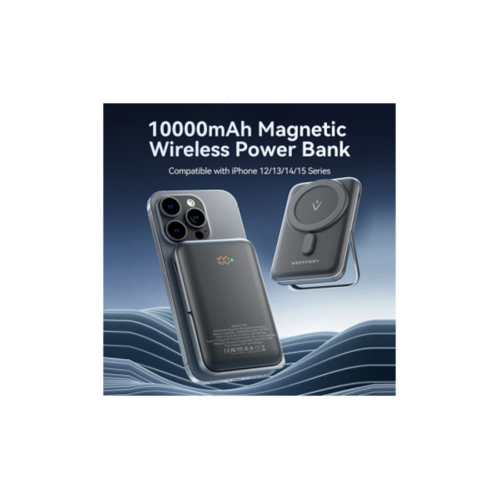 Батарея універсальна VENTION Magnetic Wireless 10000mAh 20W PD USB-C In/Out, QI-15W Black (FHNB0)