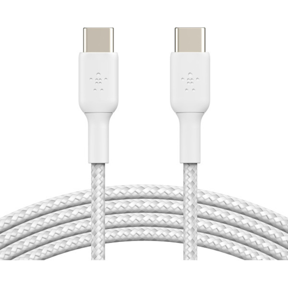 Кабель USB-C > USB-C заряджання/синхронізації Belkin 2м, 60Вт, Type-C, плетений, білий