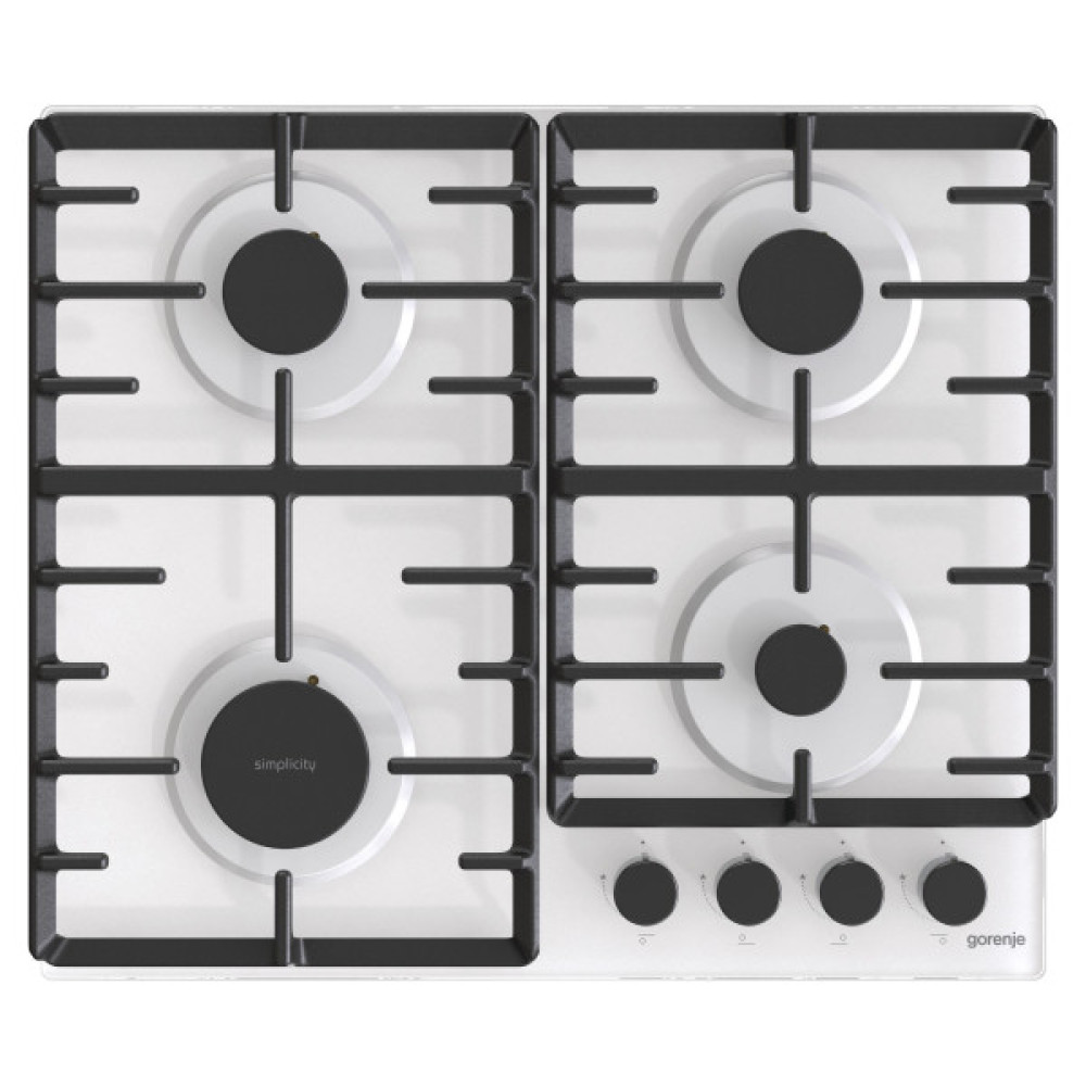 Варильна поверхня Gorenje газова на склі, 60см, чавун, білий