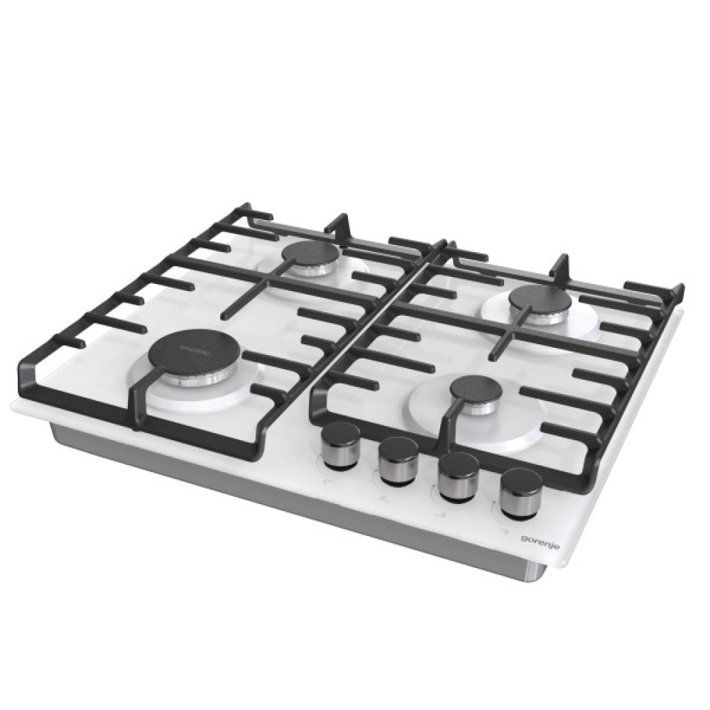 Варильна поверхня Gorenje газова на склі, 60см, чавун, білий