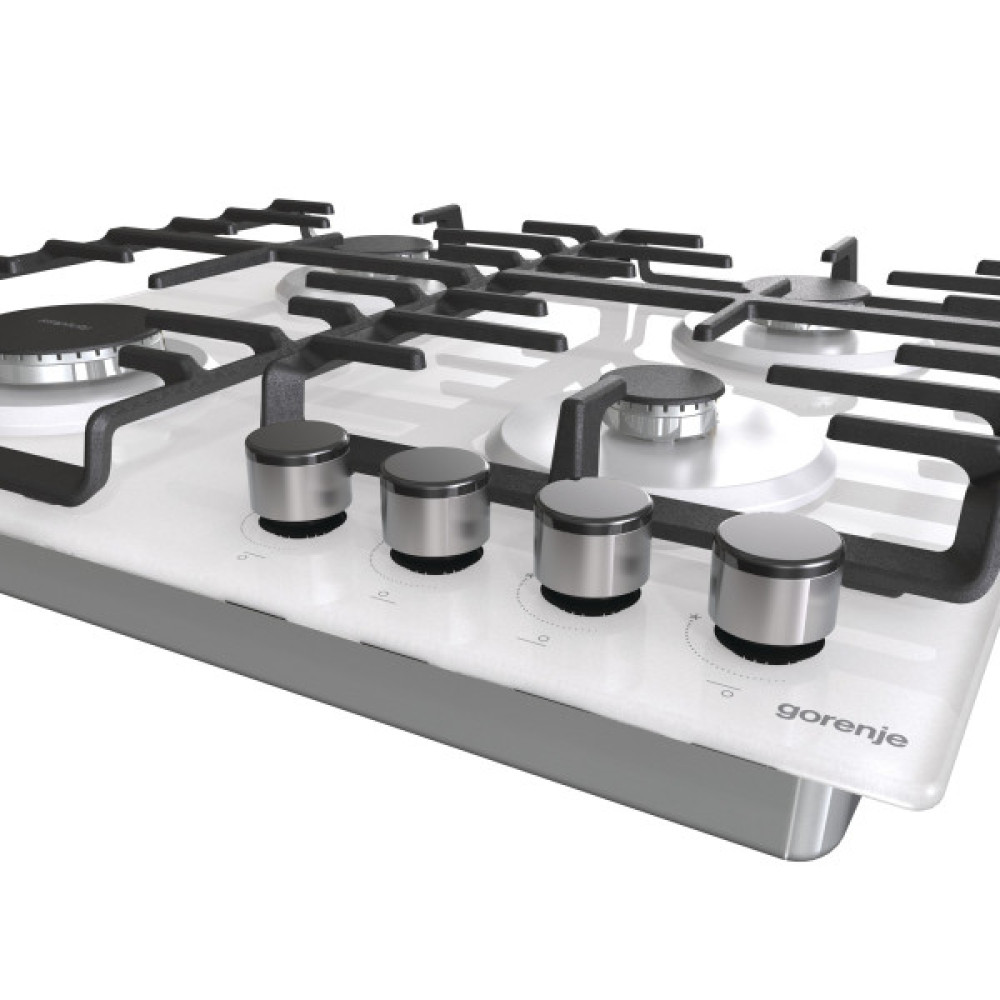 Варильна поверхня Gorenje газова на склі, 60см, чавун, білий