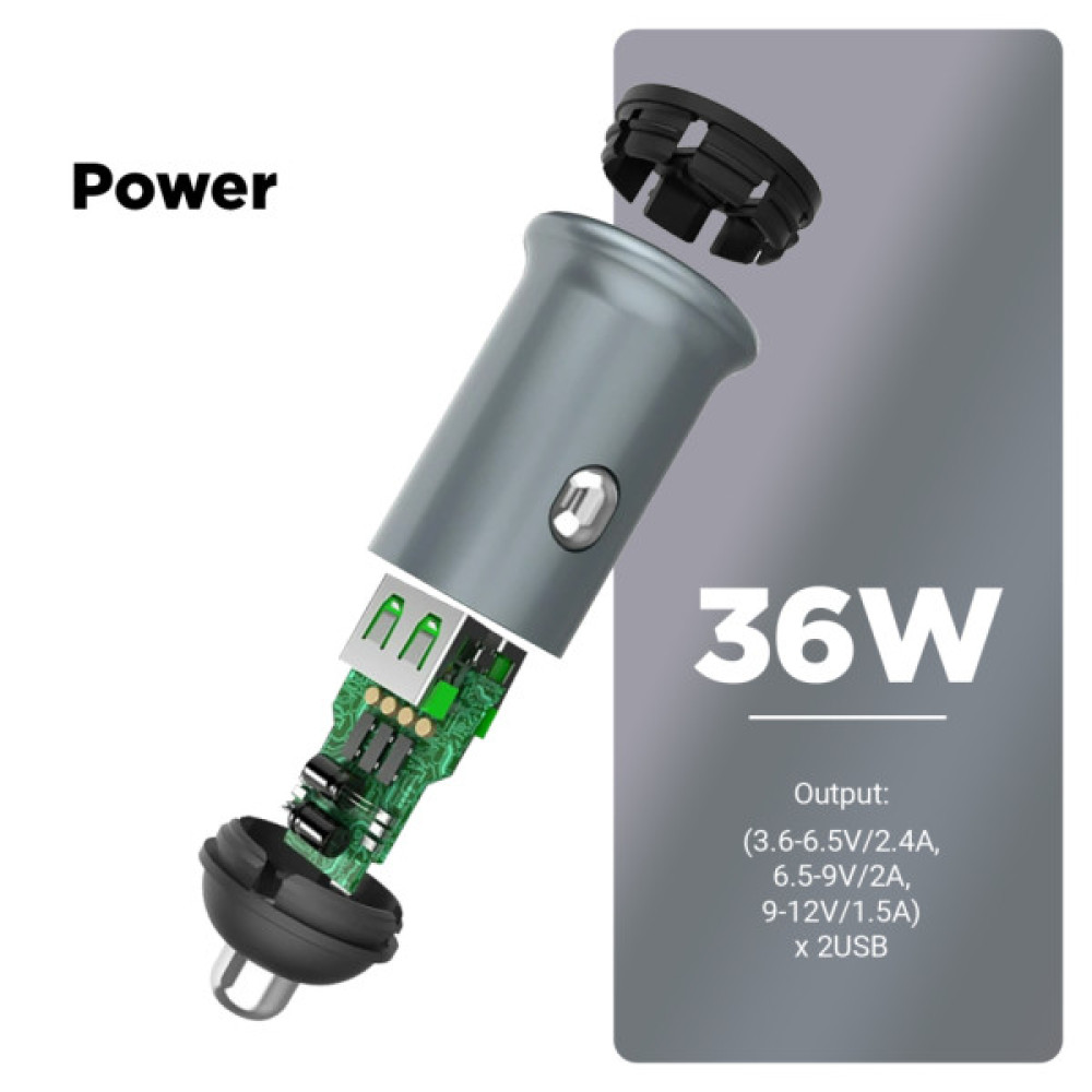 Зарядний пристрій Armorstandart 2xUSB QC3.0 Grey + cable USB-C (ARM82459)