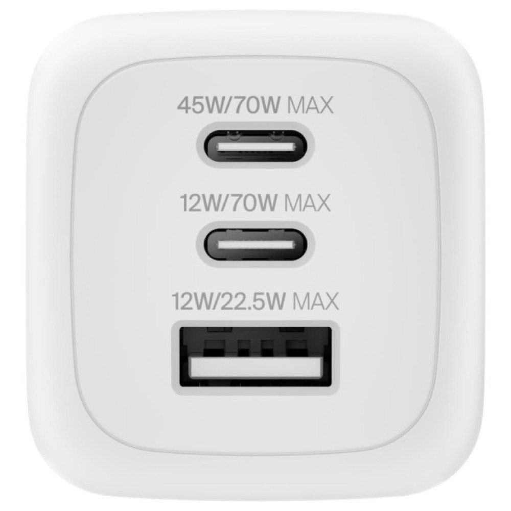 Зарядний пристрій Belkin 2xUSB-C + 1xUSB PD70W PPS GaN white (WCH018HQWH)