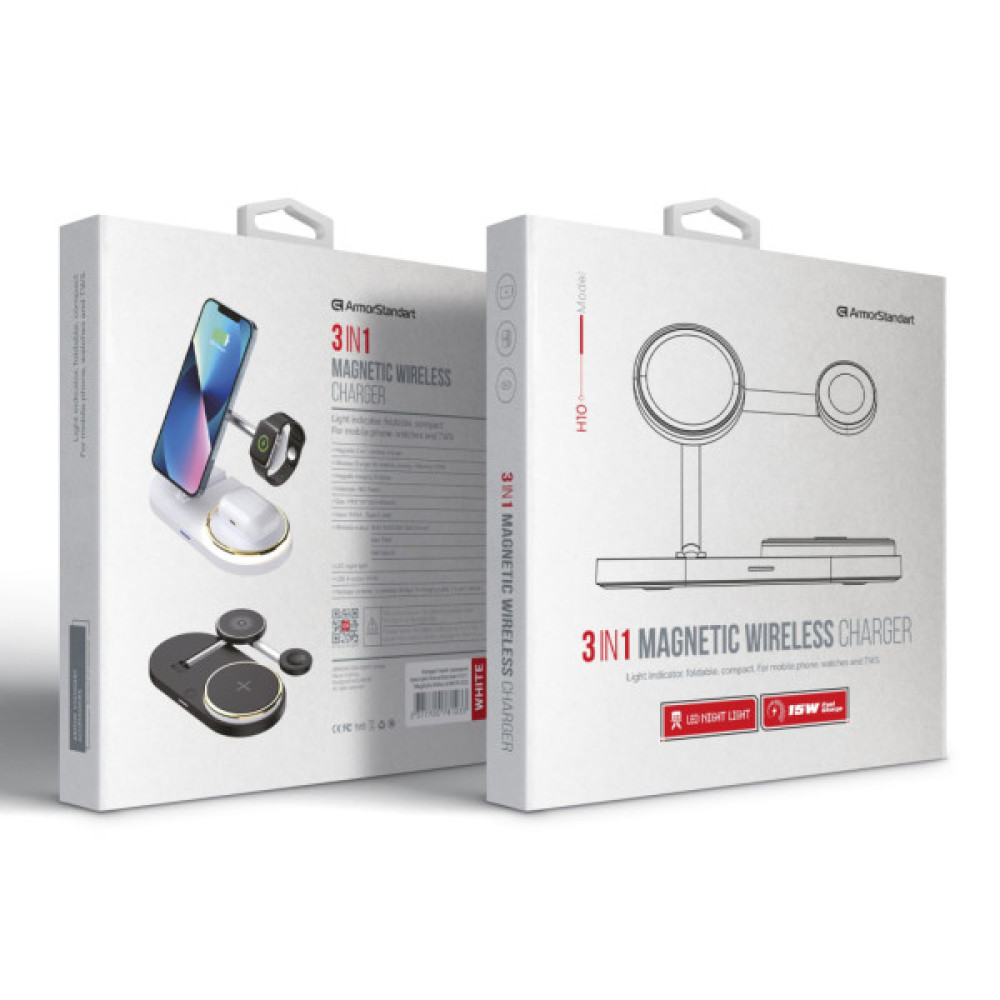 Зарядний пристрій Armorstandart Wireless Charging H101 3 in 1 Magnetic White (ARM78102)