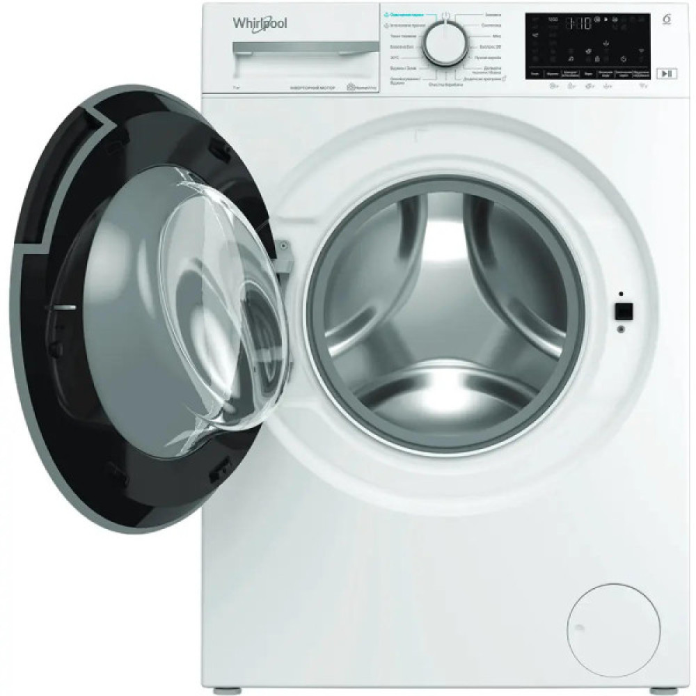 Пральна машина Whirlpool фронтальна, 7кг, 1200, A+++, 49.6см, дисплей, пара, інвертор, люк чорний, білий