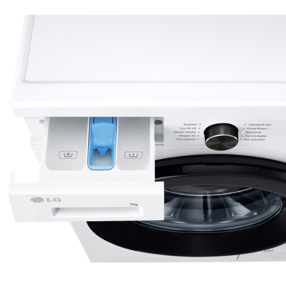 Пральна машина LG фронтальна, 7кг, 1200, A, 44см, дисплей, пара, інвертор, білий