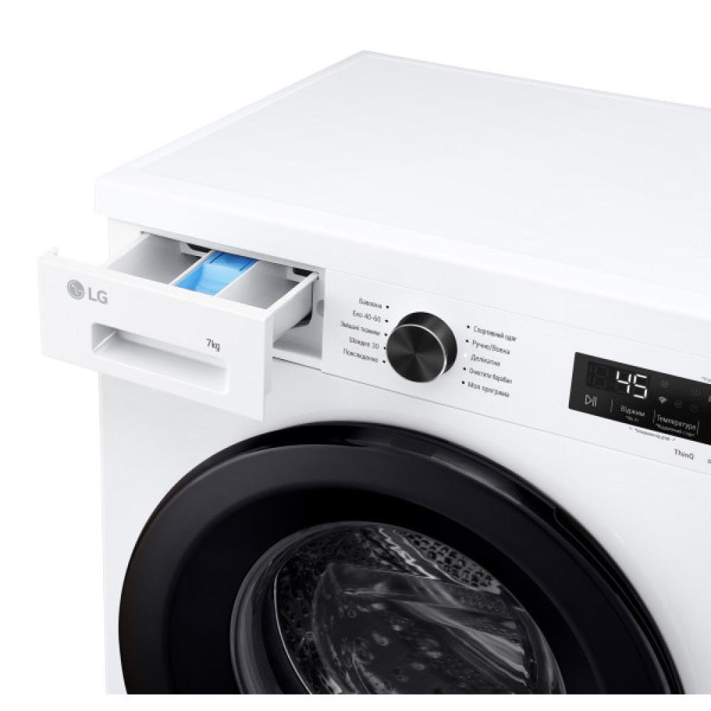 Пральна машина LG фронтальна, 7кг, 1200, A, 44см, дисплей, пара, інвертор, білий