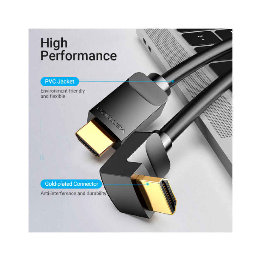 Кабель мультимедійний HDMI M to HDMI M 3.0m V2.0 4K60Hz 90° corner black Vention (AARBI)