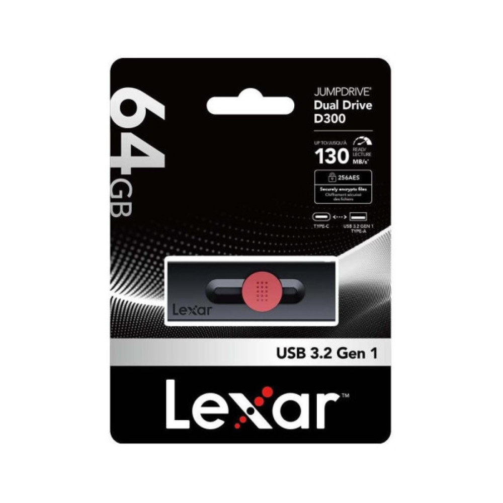 USB флеш накопичувач Lexar 64GB JumpDrive Dual Drive D300 USB/Type-C3.2 (LJDD300064G-BNBNG)