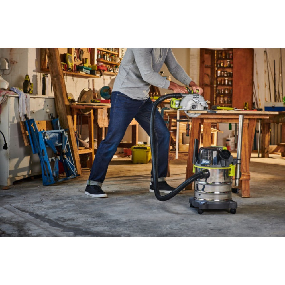 Пилосос акумуляторний професійний Ryobi ONE+ R18WDV-0 18В 82Вт 11.4кПа контейнер 18л 4.7кг без АКБ та ЗП